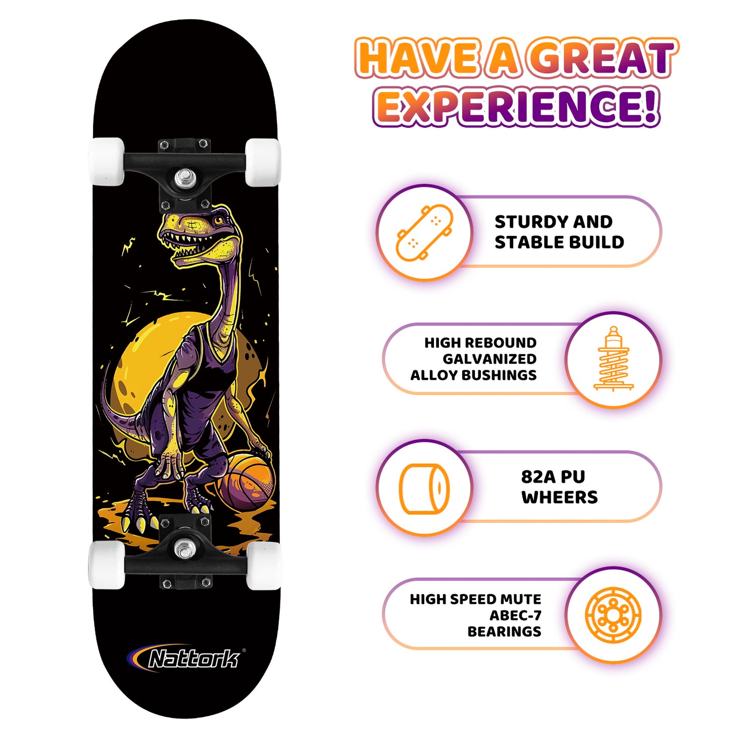 Nattork Skateboards 31 Inch - Dinosaur