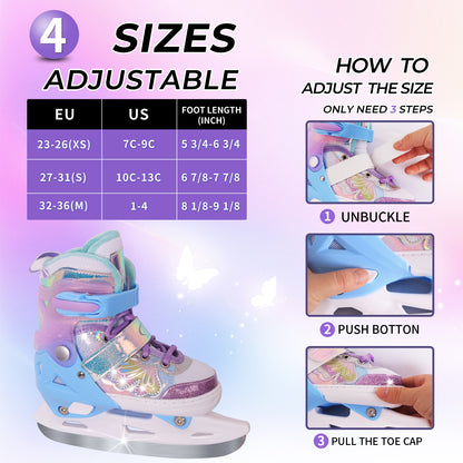 Nattork Adjustable Ice Skates for Kids - Fairy Wing Lavender