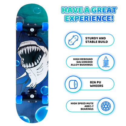 Nattork Skateboards 31 Inch - Blue Shark