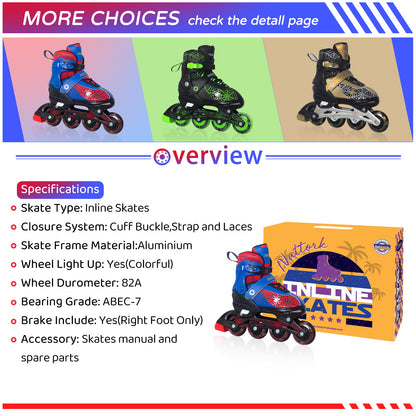 Nattork SPIDER Adjustable Inline Skates for Kids - Blue & Red