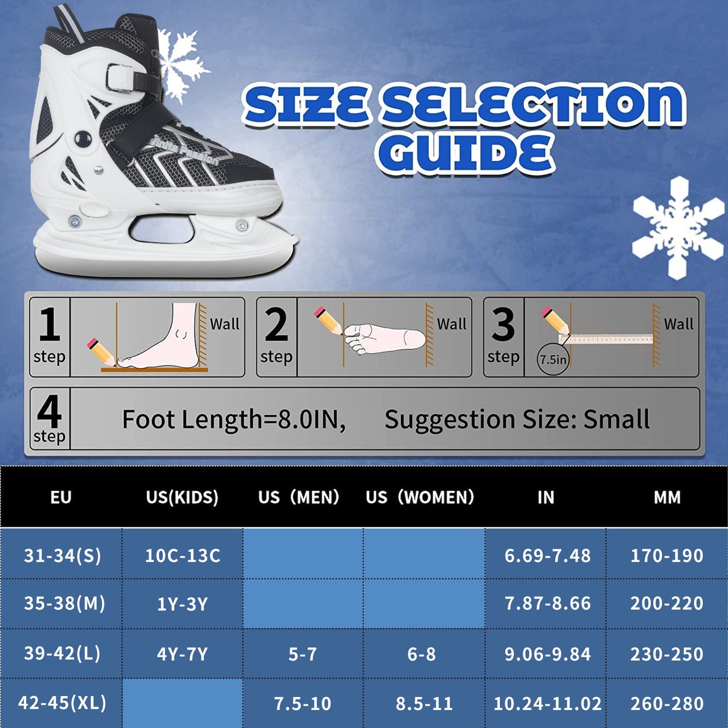 Nattork Adjustable Ice Skates for Kids & Adults - White