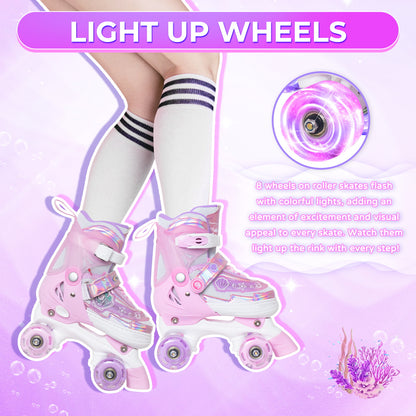 Nattork Adjustable Roller Skates for Kids - Pink Oceanic Light