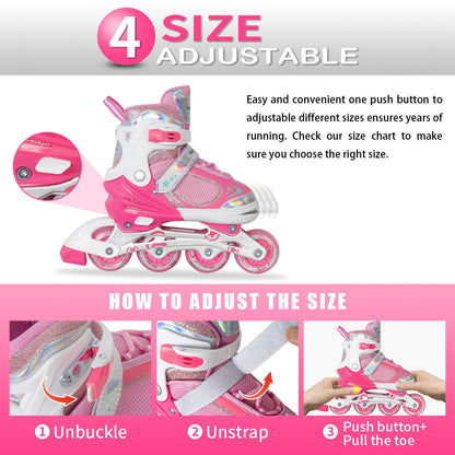 Nattork Adjustable Inline Skates for Kids - Pink