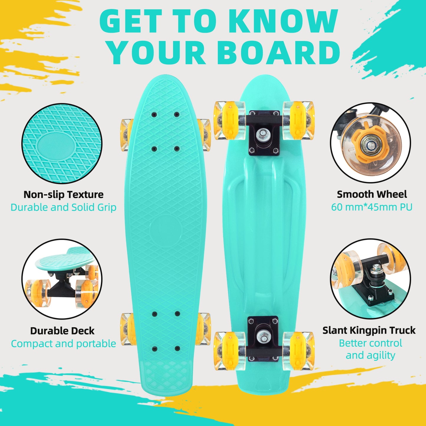 Nattork Skateboards 22 Inch - Teal Mini Cruiser
