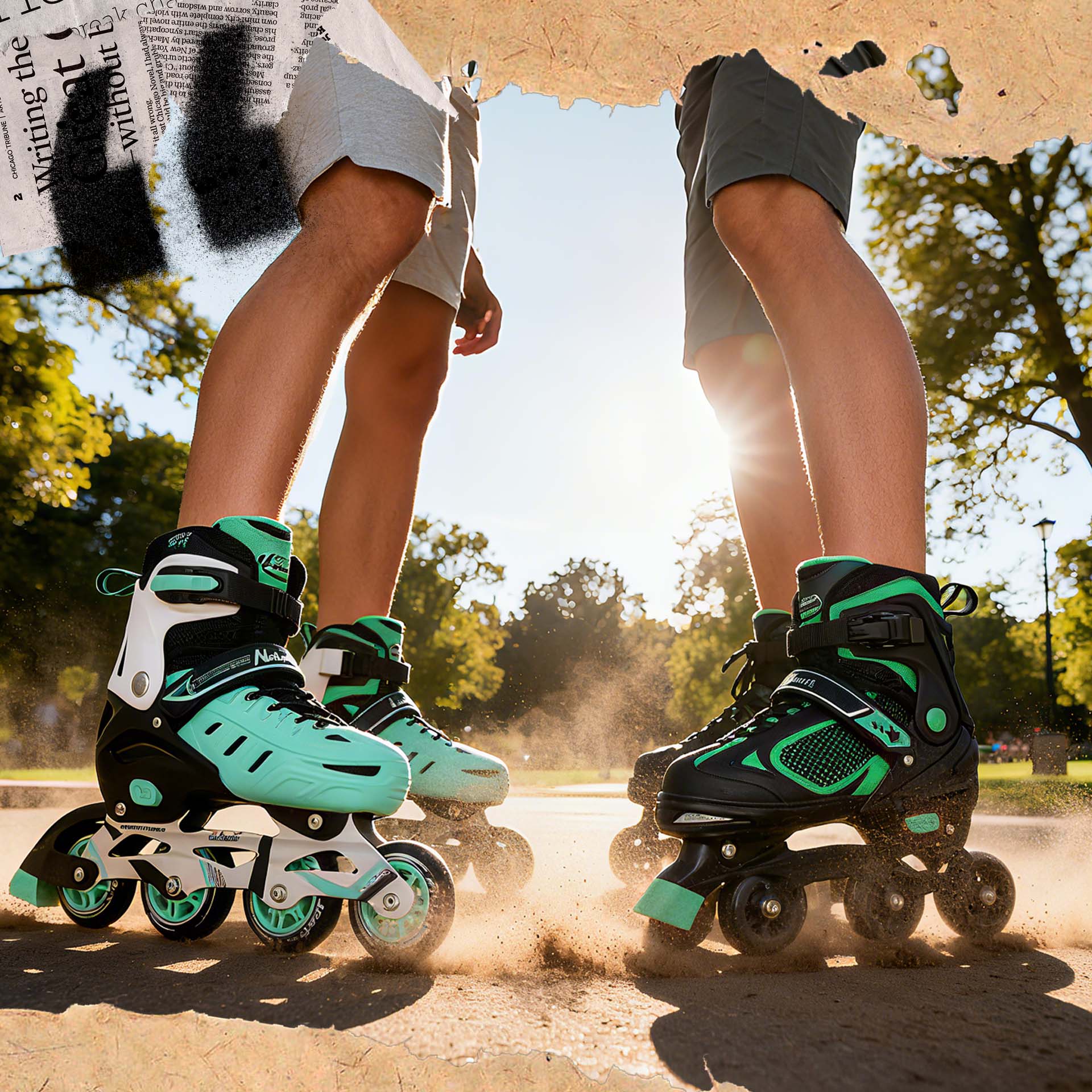 Nattork Teal and Black Inline Skates and Roller Skates