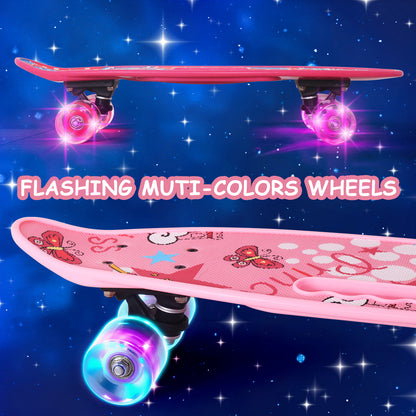 Nattork 23 Inch Light-Up Mini Cruiser Skateboard for Kids - Pink