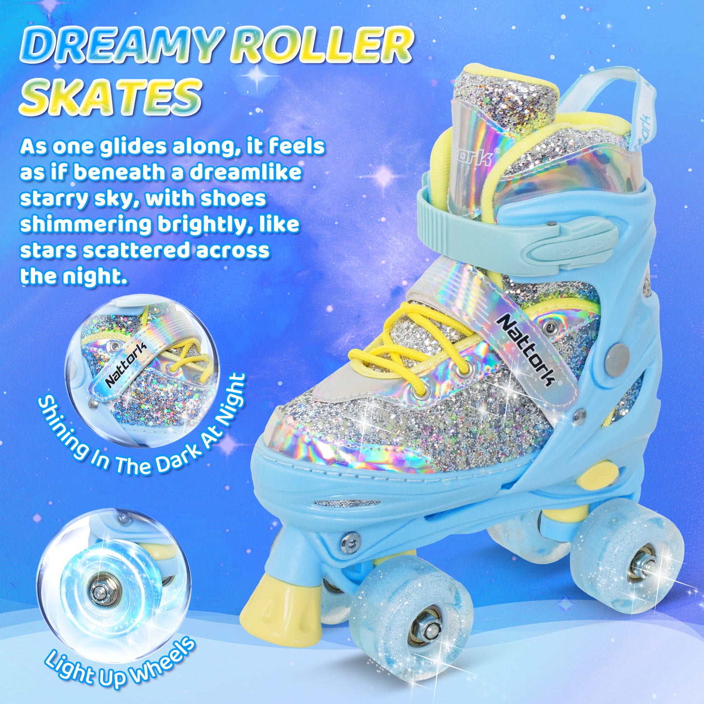 Patines ajustables Nattork para niños - Candy Sparkly Purple