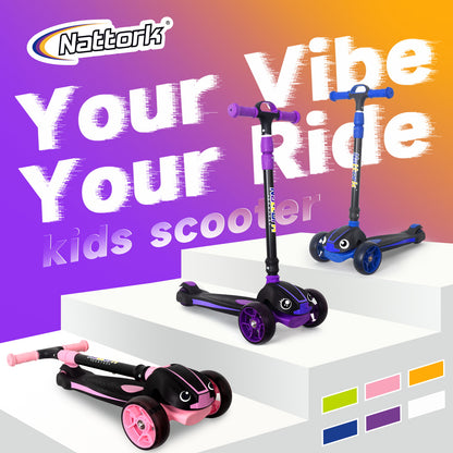 Nattork Foldable Light-Up 3-Wheel Scooter for Kids Ages 3–12 - Purple