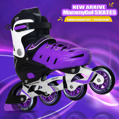 Nattork Adjustable Inline Skates For Kids & Adults - Purple & White