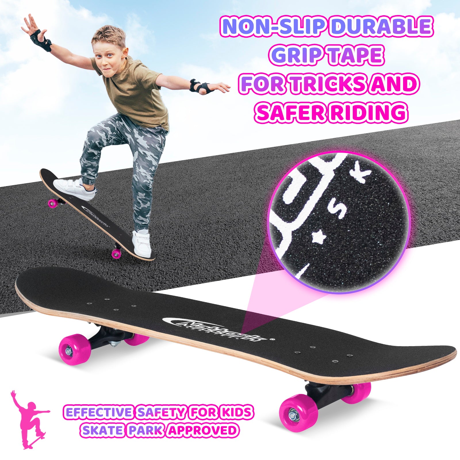 Nattork Classic 31 Double Kick Skateboard - Pink Skeleton