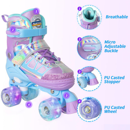 Nattork Adjustable Roller Skates for Kids - Lavender