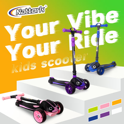 Nattork Foldable Light-Up 3-Wheel Scooter for Kids Ages 3–12 - Orange