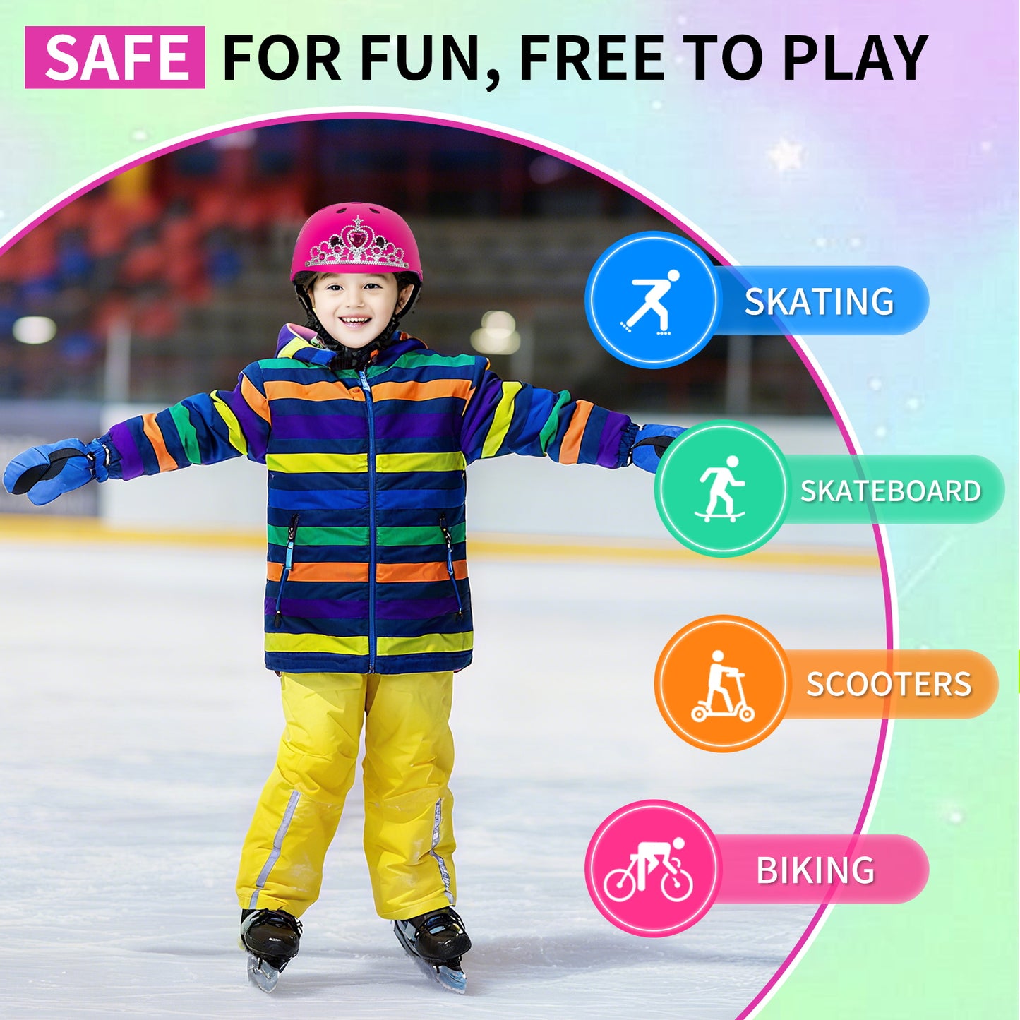 Nattork Skate Helmet Protective Gear for Kids - Rose Princess