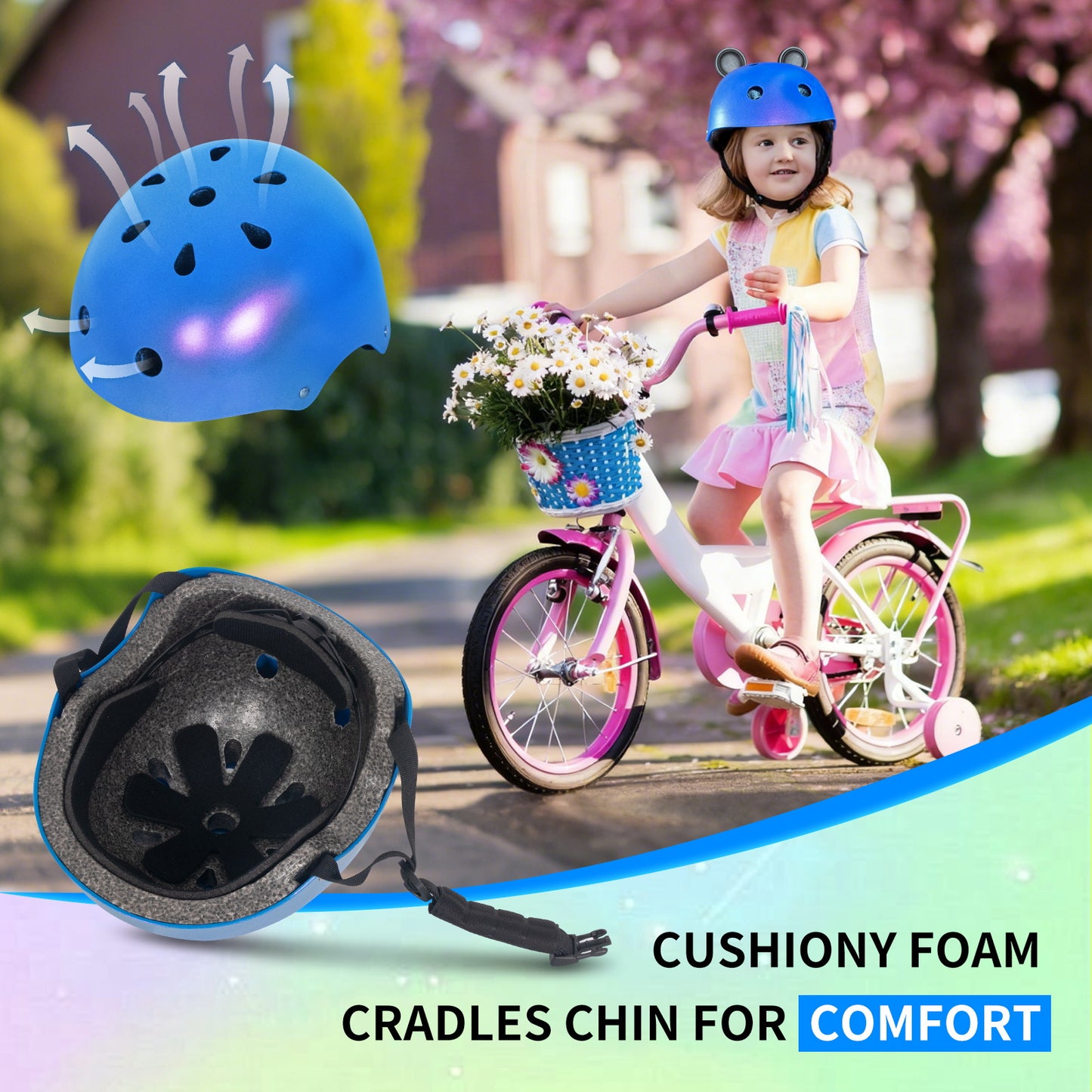 Nattork CYBER PANDA Skate Helmet Protective Gear for Kids - Blue