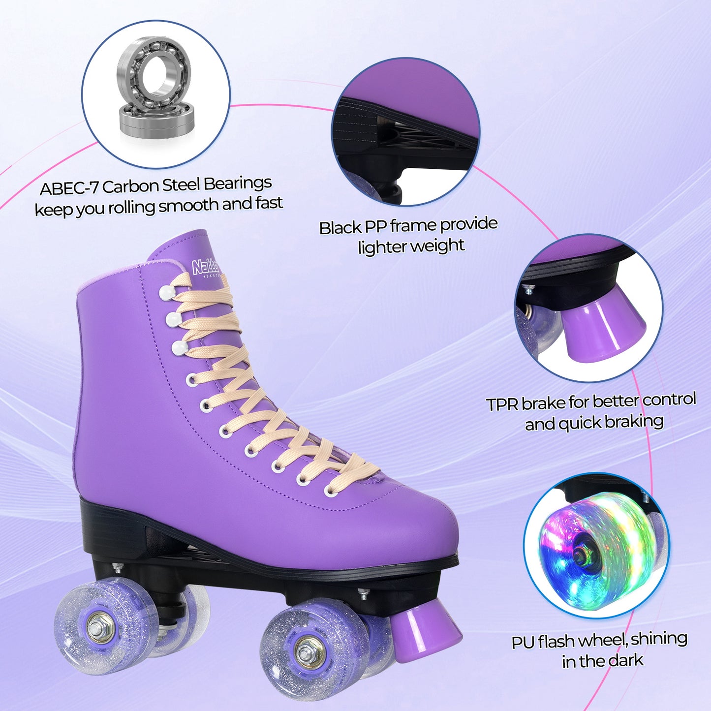 Nattork Roller Skates for Adults - Pro Purple
