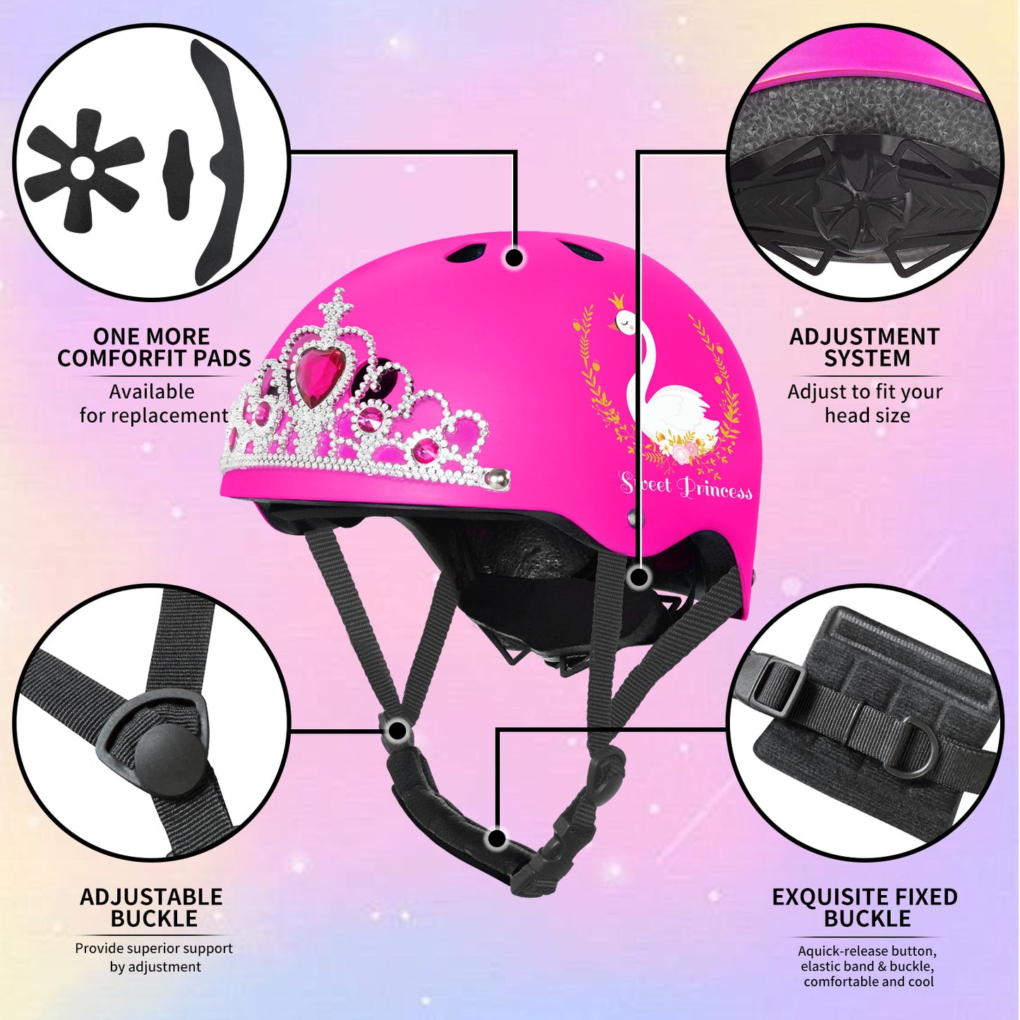 Nattork Skate Helmet Protective Gear for Kids - Rose Princess