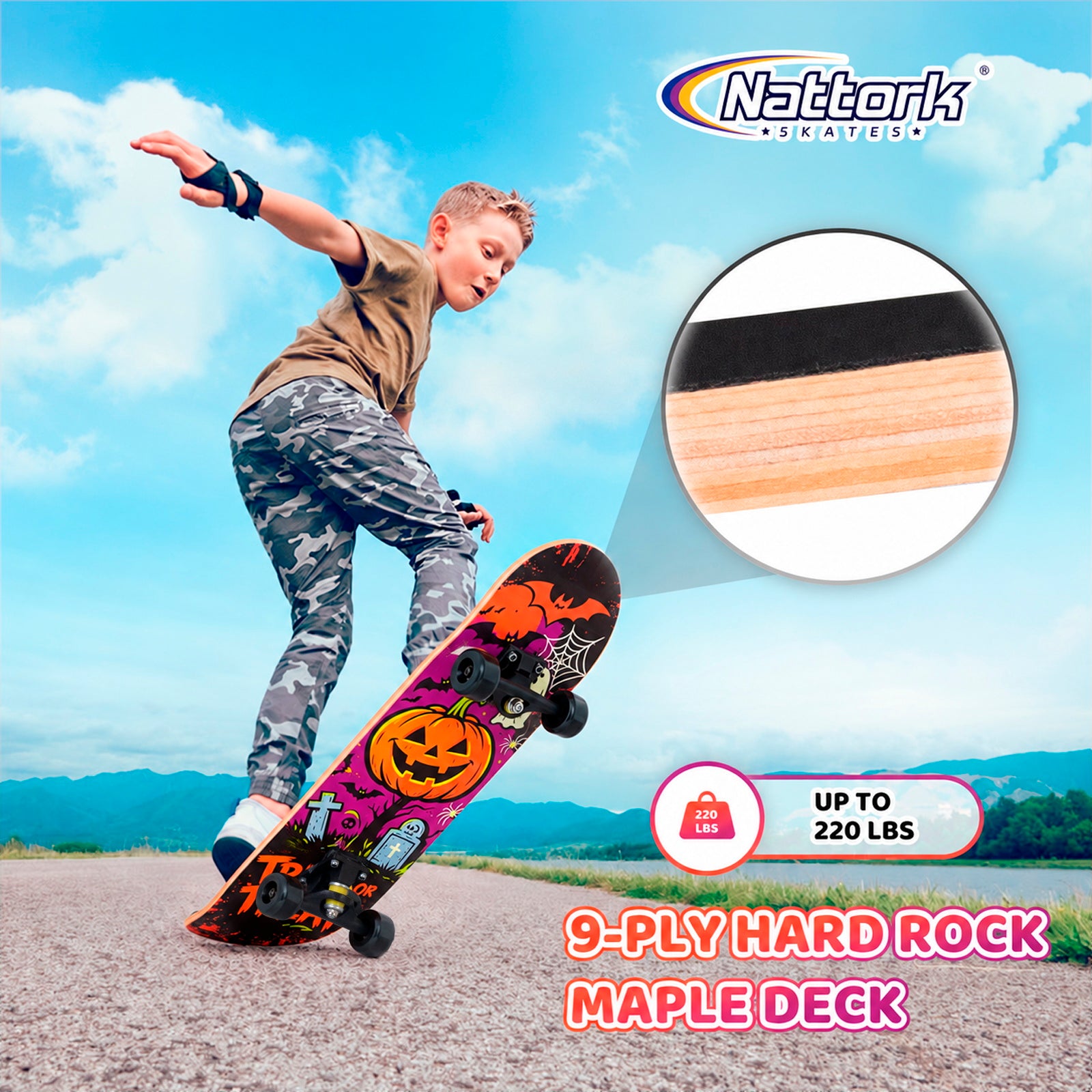 Nattork Classic 31 Double Kick Skateboard - Ghost Bat Halloween