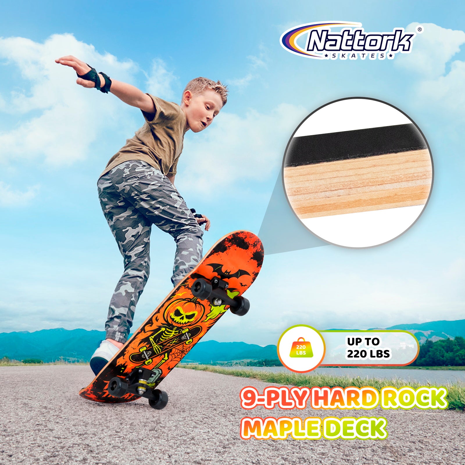 Nattork Classic 31 Double Kick Skateboard - Skeleton Halloween
