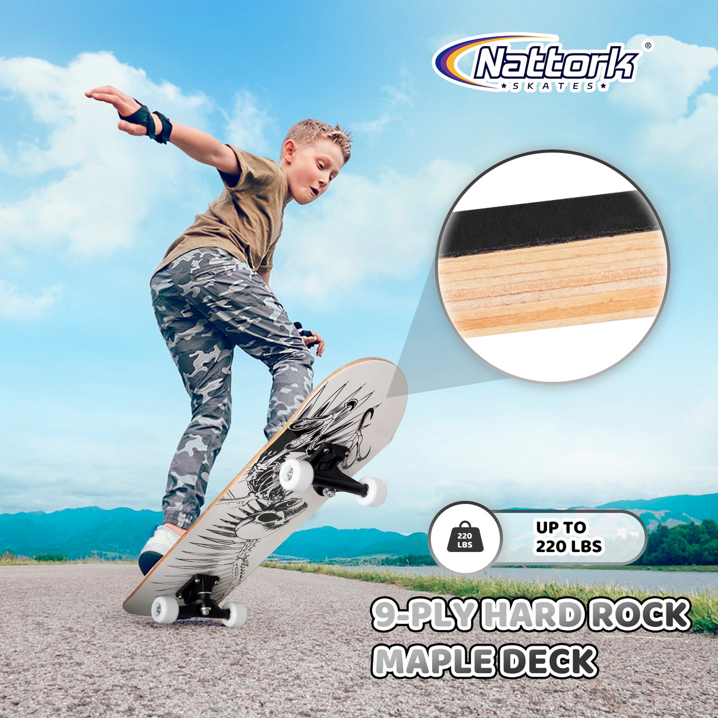 Nattork Skateboards 31 Inch - Skull-Eagle