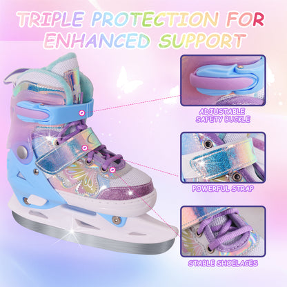 Nattork Adjustable Ice Skates for Kids - Fairy Wing Lavender