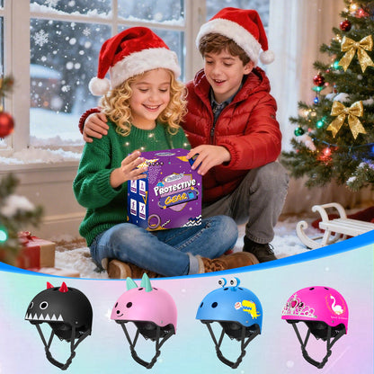Nattork Skate Helmet Protective Gear for Kids - Blue Dinosaur