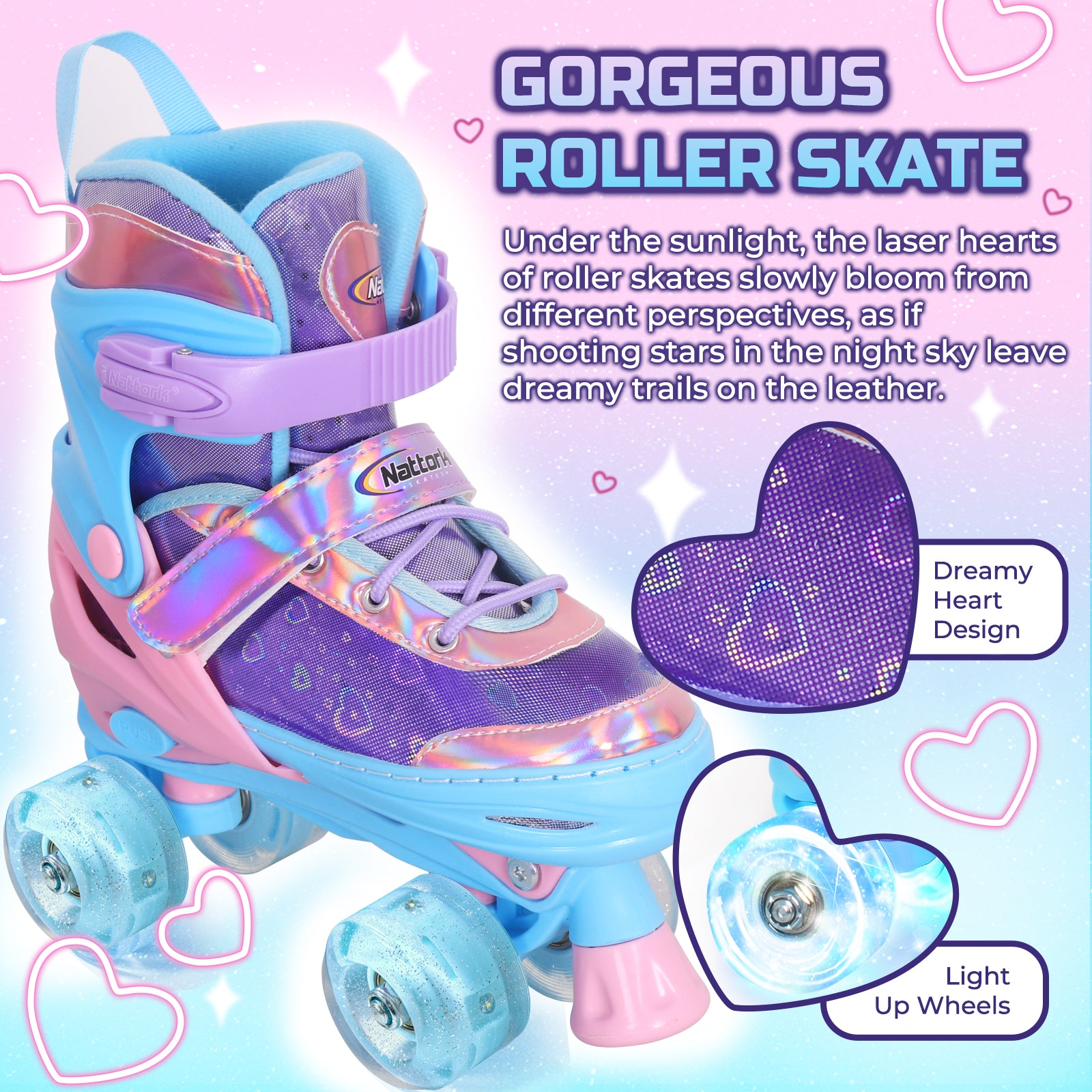 Nattork Lumi Heart Roller Skates - Pink Purple – NattorkSkates