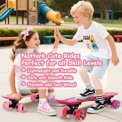 Nattork 23 Inch Light-Up Mini Cruiser Skateboard for Kids - Pink