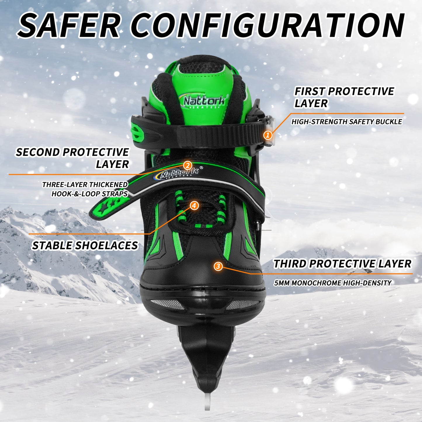 Nattork Adjustable Ice Skates for Kids - Green