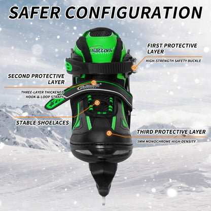 Nattork Adjustable Ice Skates for Kids - Green