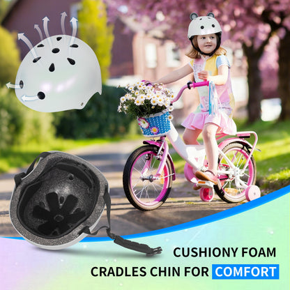 Nattork CYBER PANDA Skate Helmet Protective Gear for Kids - Pearl