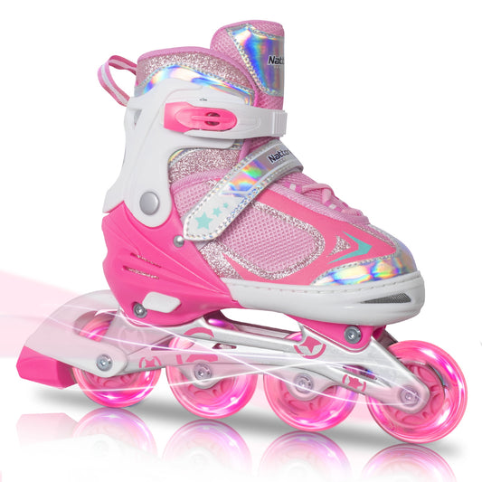 Nattork Adjustable Inline Skates for Kids - Pink