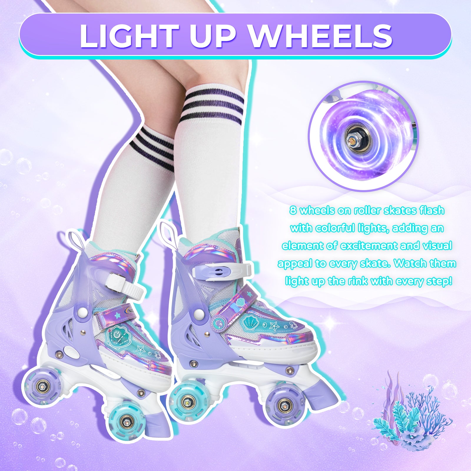 Nattork Adjustable Roller Skates for Kids - Purple Oceanic