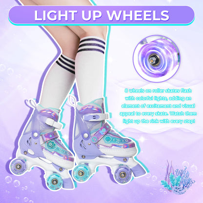 Nattork Adjustable Roller Skates for Kids - Purple Oceanic Light