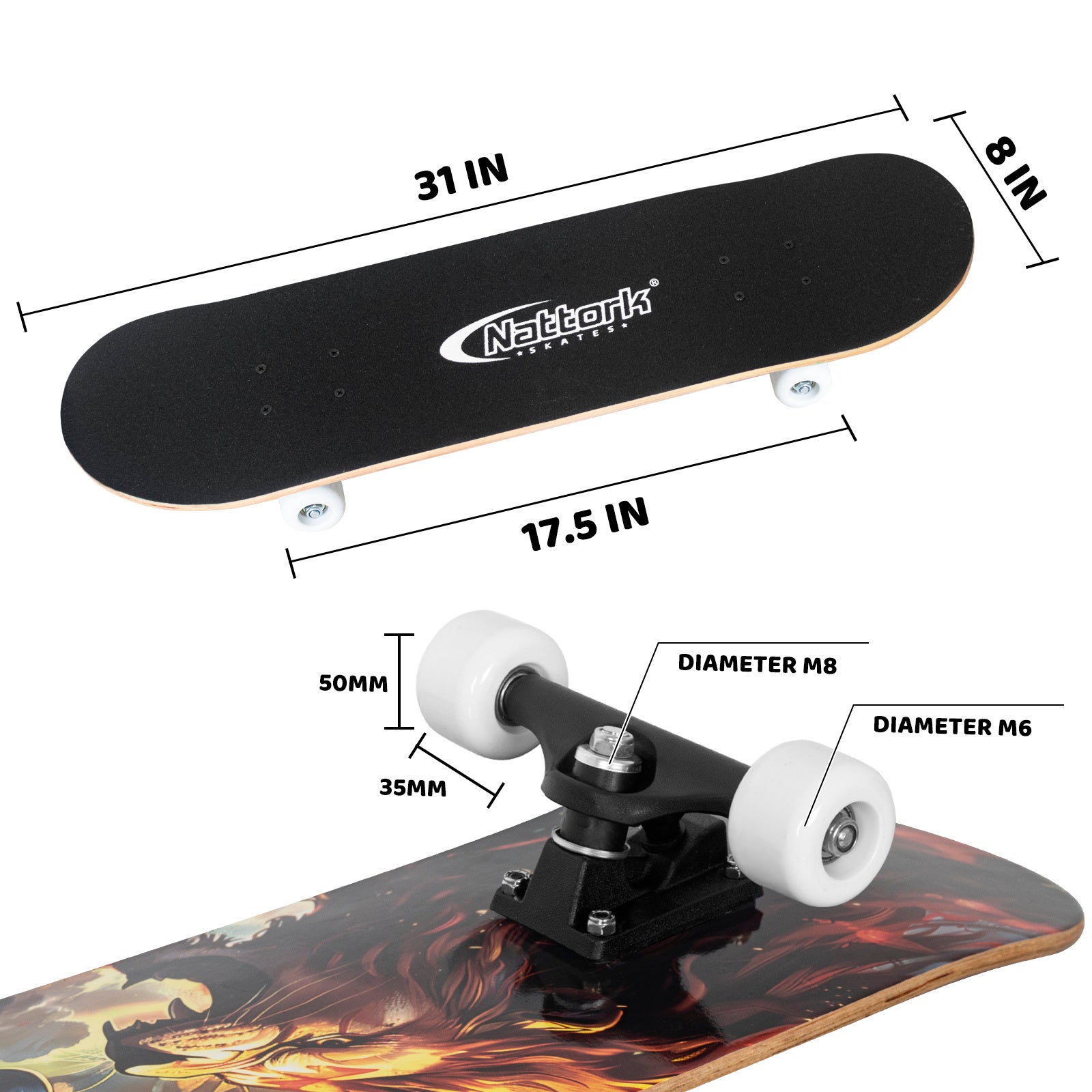 Nattork Classic 31 Double Kick Skateboard - Lion Hawk – NattorkSkates