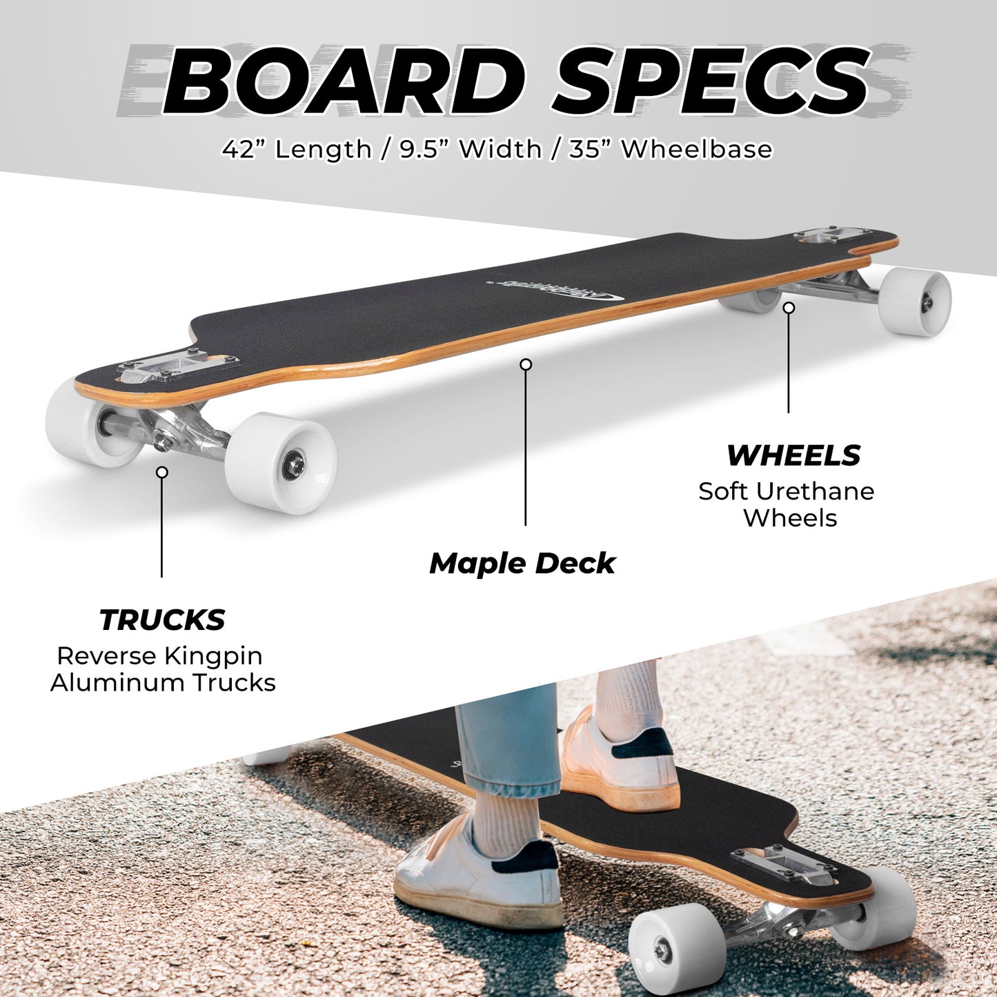 Nattork Long Distance Longboard Skateboard for Adults & Kids - Skeletal Bird