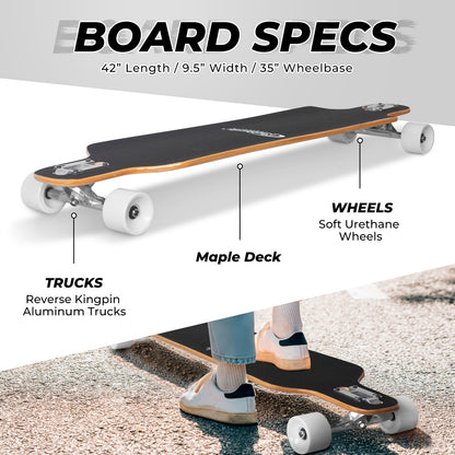 Nattork Long Distance Longboard Skateboard for Adults & Kids - Skeletal Bird