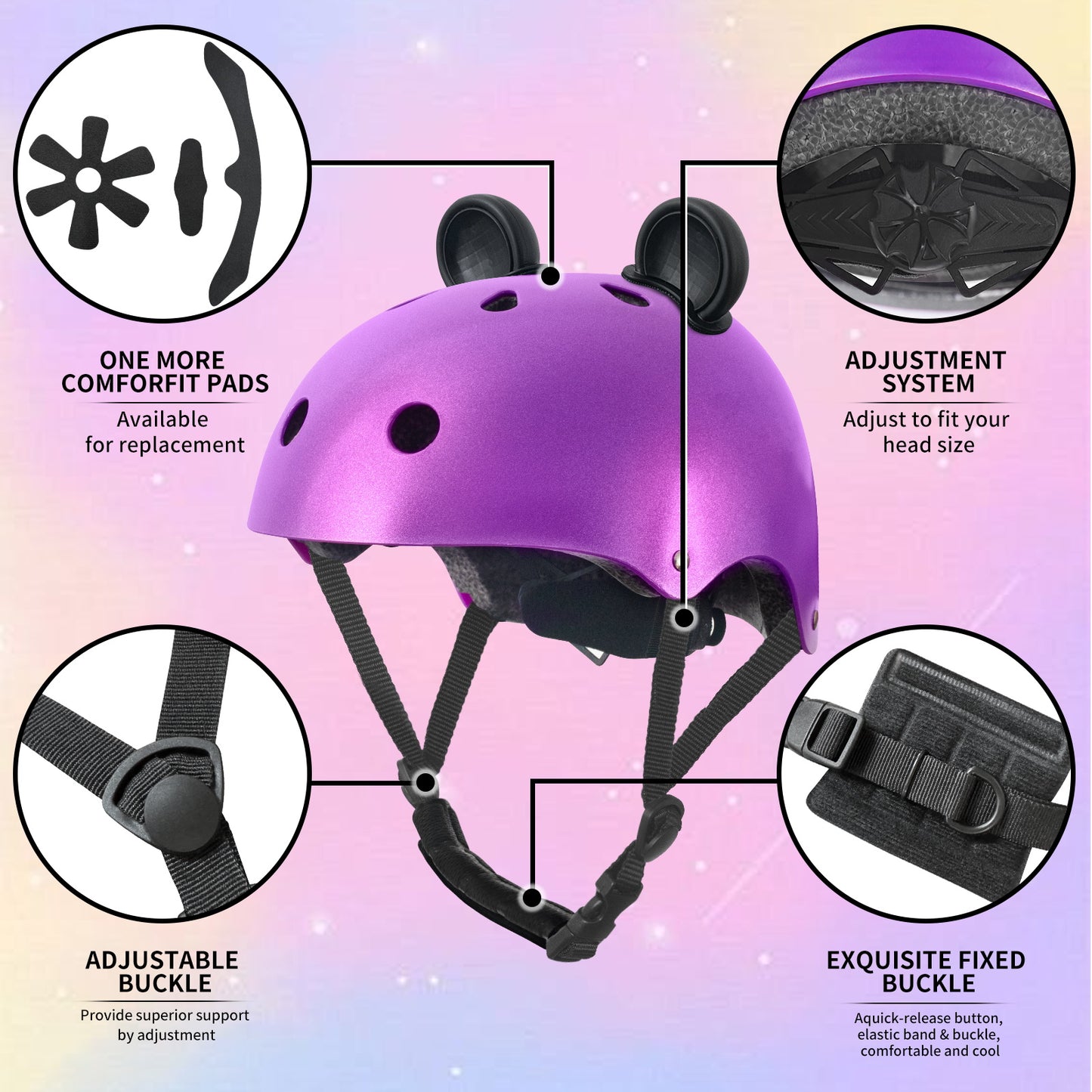 Nattork CYBER PANDA Skate Helmet Protective Gear for Kids - Purple