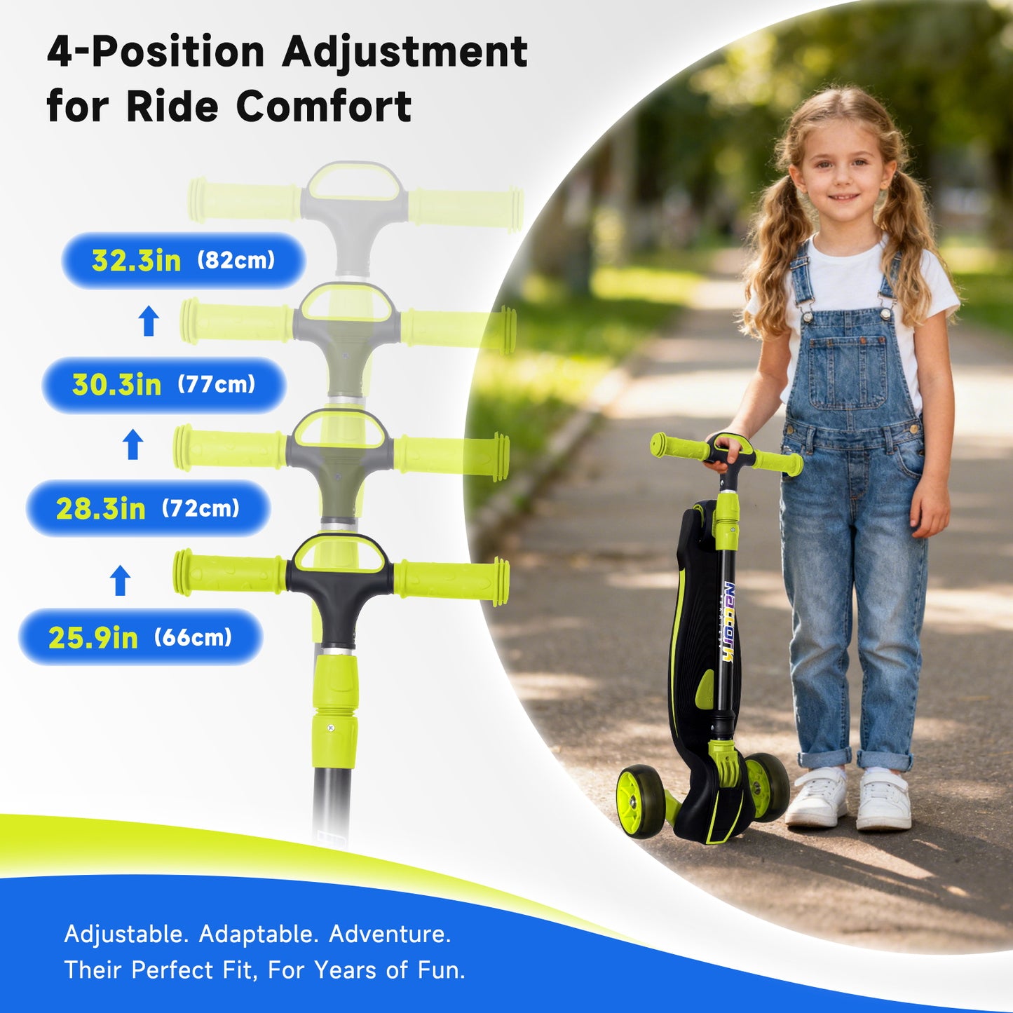 Nattork Foldable Light-Up 3-Wheel Scooter for Kids Ages 3–12 - Green