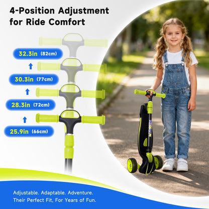 Nattork Foldable Light-Up 3-Wheel Scooter for Kids Ages 3–12 - Green