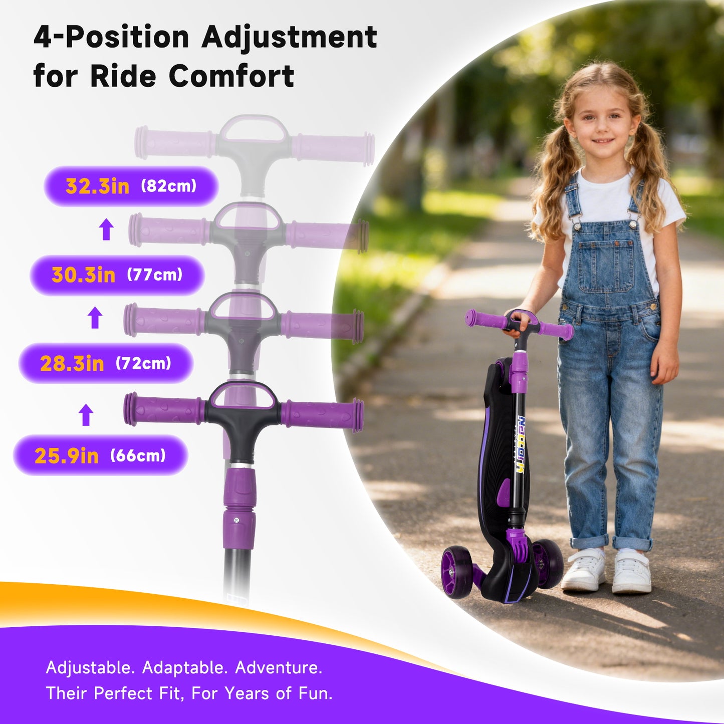 Nattork Foldable Light-Up 3-Wheel Scooter for Kids Ages 3–12 - Purple