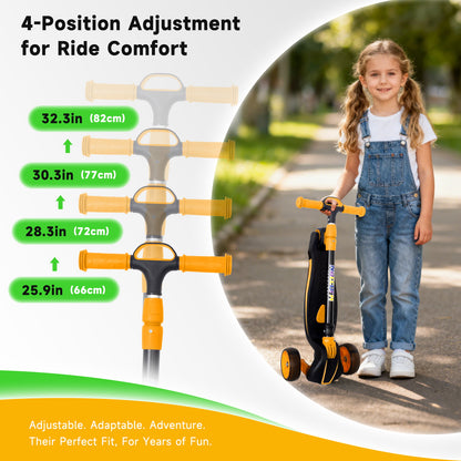Nattork Foldable Light-Up 3-Wheel Scooter for Kids Ages 3–12 - Orange