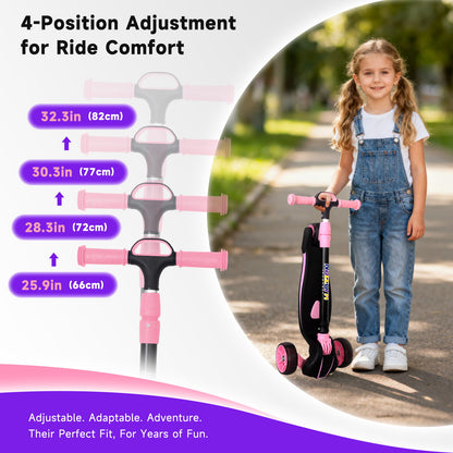 Nattork Foldable Light-Up 3-Wheel Scooter for Kids Ages 3–12 - Pink