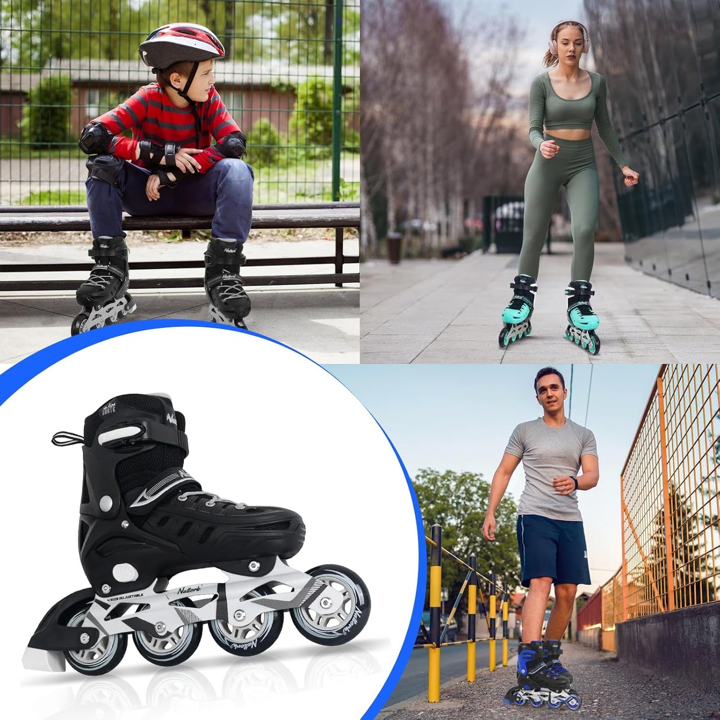Nattork Adjustable Inline Skates For Kids & Adults - Purple & White