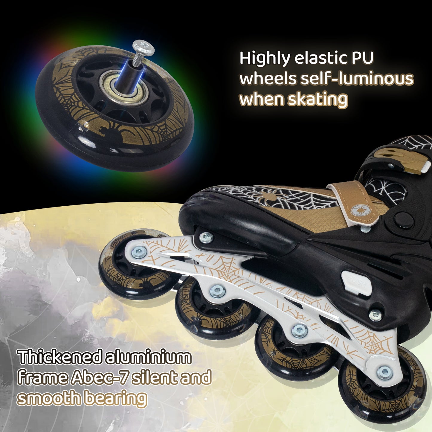 Nattork SPIDER Adjustable Inline Skates for Kids - Black & Gold