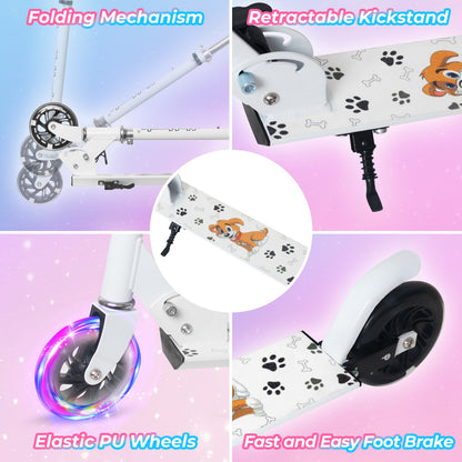Patinete plegable para niños Nattork con luces, de 3 años en adelante, color blanco cachorro