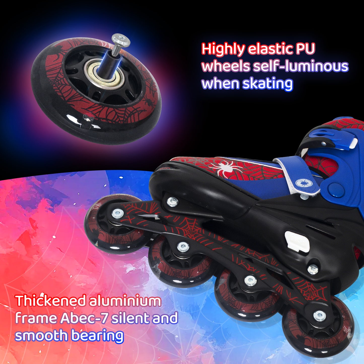 Nattork SPIDER Adjustable Inline Skates for Kids - Blue & Red