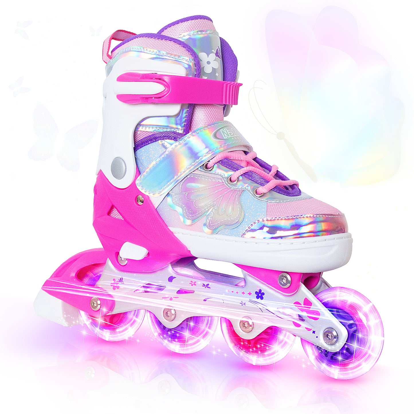 Patines en línea ajustables Nattork para niños - Fairy Wing Viva Magenta