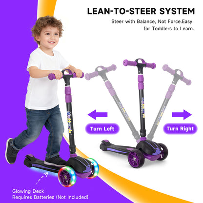 Nattork Foldable Light-Up 3-Wheel Scooter for Kids Ages 3–12 - Purple