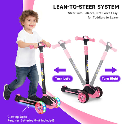 Nattork Foldable Light-Up 3-Wheel Scooter for Kids Ages 3–12 - Pink