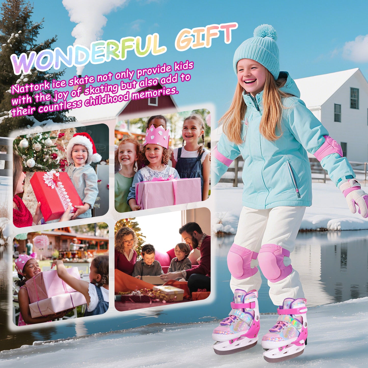 Nattork Adjustable Ice Skates for Kids - Fairy Wing Viva Magenta